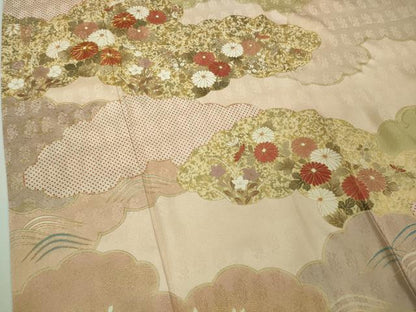 平和屋本店●極上　訪問着　吉澤友禅　駒刺繍　雲取り吉祥花文　洗柿色地　金彩　ますいわ屋扱い　逸品　DZAB8385kh6