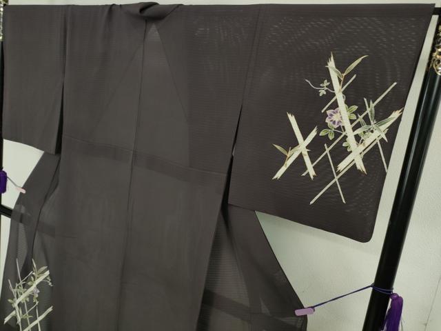 平和屋本店＊極上　夏物　訪問着　変わり絽　鉄仙花　紅消鼠色地　金彩　逸品　DZAB8386kh6