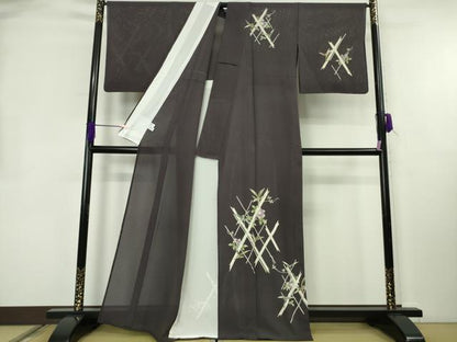 平和屋本店＊極上　夏物　訪問着　変わり絽　鉄仙花　紅消鼠色地　金彩　逸品　DZAB8386kh6