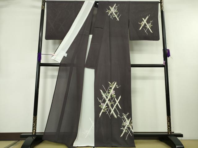 平和屋本店＊極上　夏物　訪問着　変わり絽　鉄仙花　紅消鼠色地　金彩　逸品　DZAB8386kh6