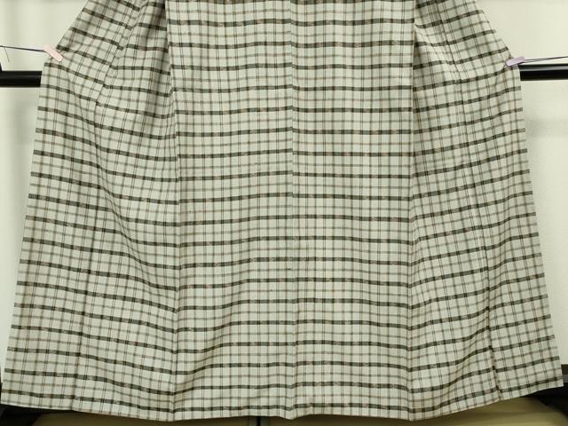 平和屋本店●希少　重要無形文化財　本場久米島紬　ゆうな染　手織　格子　三越扱い　逸品　DZAB8389kh6
