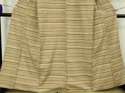 平和屋本店▽極上　郡上紬　草木染　単衣　横縞　逸品　DZAB8390kh6