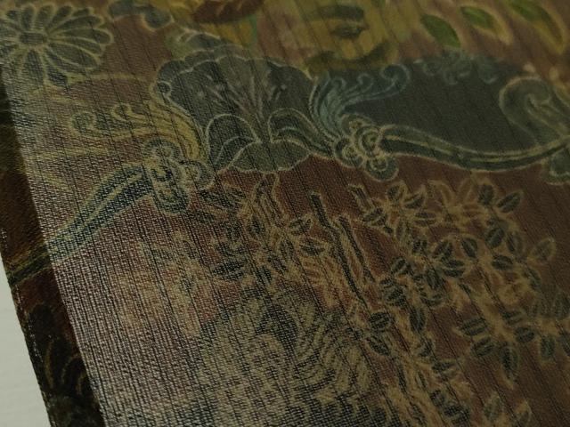 平和屋本店＊希少　夏物　前田仁仙　仁仙更紗　本場縞大島紬　夏大島　寿紬謹製　更紗花鳥文　証紙付き　逸品　DZAB8393kh6