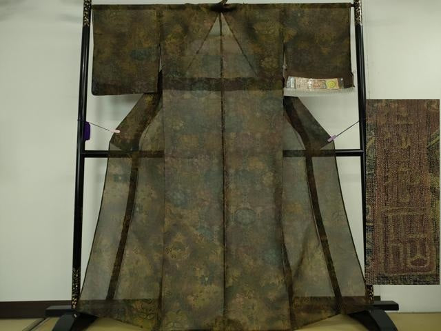 平和屋本店＊希少　夏物　前田仁仙　仁仙更紗　本場縞大島紬　夏大島　寿紬謹製　更紗花鳥文　証紙付き　逸品　DZAB8393kh6