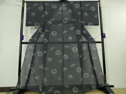 平和屋着物＊極上　夏物　本場小千谷ちぢみ　番傘　濃藍色地　麻　逸品　DZAB8395kh6