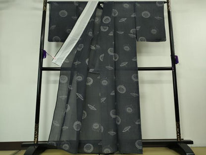 平和屋着物＊極上　夏物　本場小千谷ちぢみ　番傘　濃藍色地　麻　逸品　DZAB8395kh6