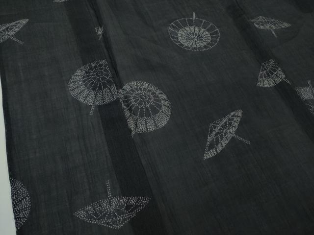 平和屋着物＊極上　夏物　本場小千谷ちぢみ　番傘　濃藍色地　麻　逸品　DZAB8395kh6