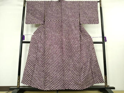 平和屋本店▽極上　岩手の匠　草紫堂　南部絞り　紫根染　紬　単衣　菱文　正絹　逸品　未使用　DZAB8404kh6