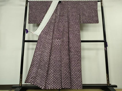 平和屋本店▽極上　岩手の匠　草紫堂　南部絞り　紫根染　紬　単衣　菱文　正絹　逸品　未使用　DZAB8404kh6