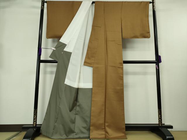平和屋本店●極上 京都染織メーカー・貴久樹謹製 野蚕糸 ナチュラルタッサー 手紡ぎ 手織り 黄橡色 高島屋扱い 証紙付き 逸品　DZAB8405kh6