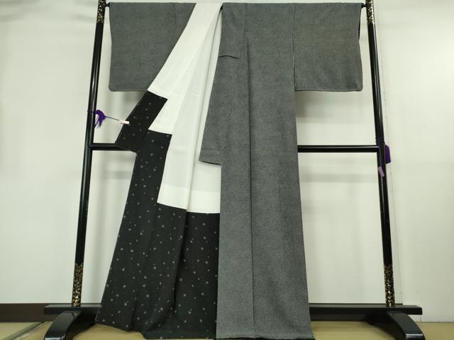 平和屋本店●極上　人間国宝　小宮康孝　型:篠原雄次　江戸小紋　舞桜　黒地　反端付き　逸品　未使用　DZAB8415kh6