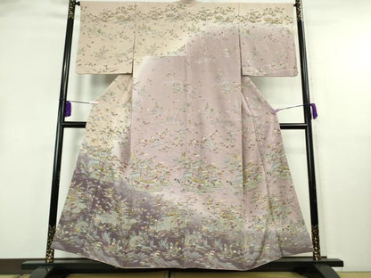 平和屋本店●極上　中国三大刺繍　スワトウ刺繍　汕頭刺繍　訪問着　風景花文　暈し染め　金糸　逸品　DZAB8417kh6