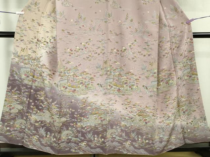 平和屋本店●極上　中国三大刺繍　スワトウ刺繍　汕頭刺繍　訪問着　風景花文　暈し染め　金糸　逸品　DZAB8417kh6