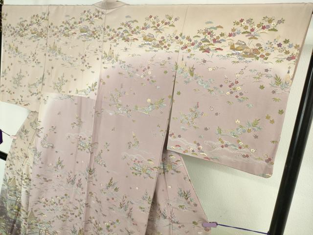 平和屋本店●極上　中国三大刺繍　スワトウ刺繍　汕頭刺繍　訪問着　風景花文　暈し染め　金糸　逸品　DZAB8417kh6