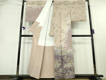 平和屋本店●極上　中国三大刺繍　スワトウ刺繍　汕頭刺繍　訪問着　風景花文　暈し染め　金糸　逸品　DZAB8417kh6