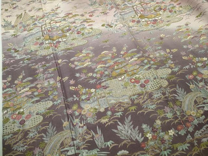 平和屋本店●極上　中国三大刺繍　スワトウ刺繍　汕頭刺繍　訪問着　風景花文　暈し染め　金糸　逸品　DZAB8417kh6