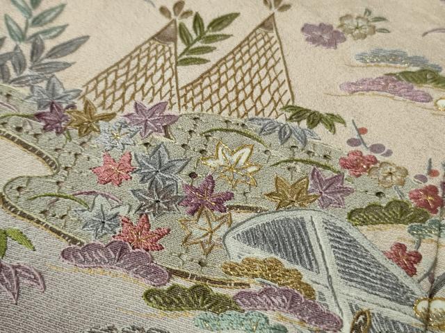 平和屋本店●極上　中国三大刺繍　スワトウ刺繍　汕頭刺繍　訪問着　風景花文　暈し染め　金糸　逸品　DZAB8417kh6