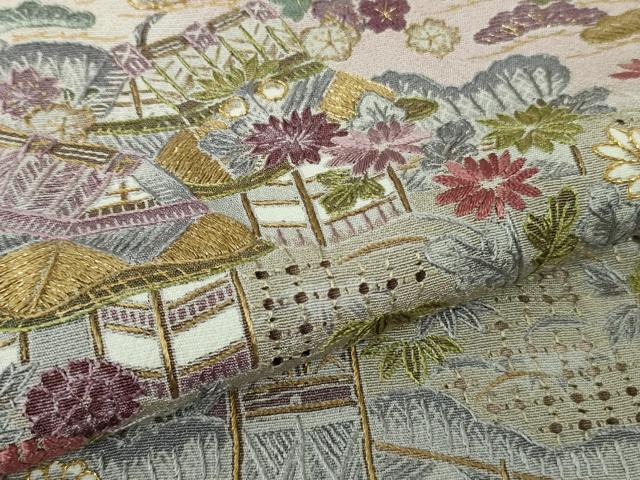 平和屋本店●極上　中国三大刺繍　スワトウ刺繍　汕頭刺繍　訪問着　風景花文　暈し染め　金糸　逸品　DZAB8417kh6