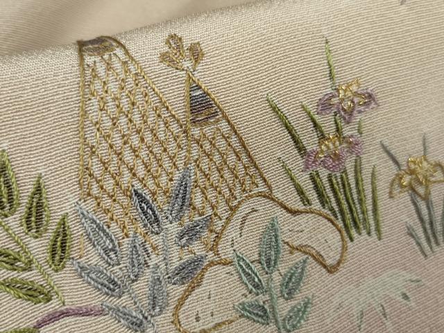 平和屋本店●極上　中国三大刺繍　スワトウ刺繍　汕頭刺繍　訪問着　風景花文　暈し染め　金糸　逸品　DZAB8417kh6