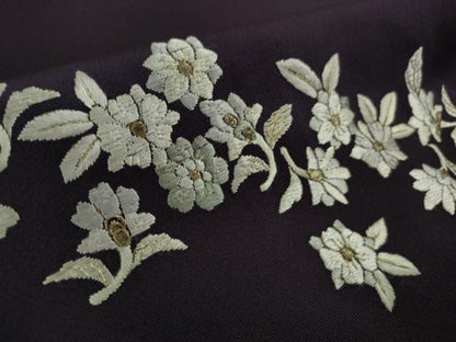 平和屋本店●極上　訪問着　総刺繍　舞花文　濃い深紫色地　暈し染め　金糸　逸品　DZAB8418kh6