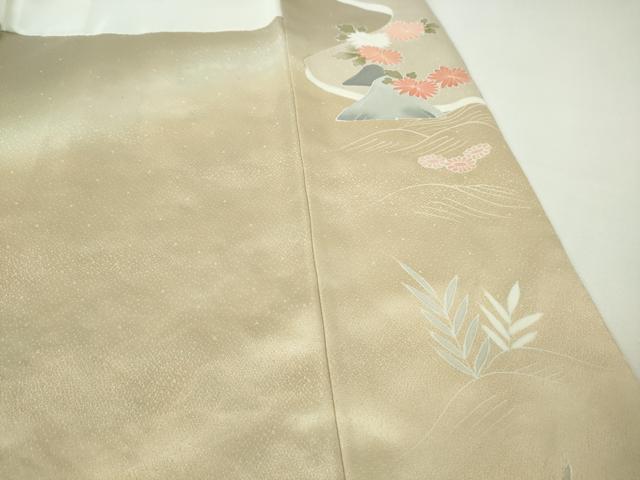平和屋本店●極上　訪問着　総手刺繍　渡橋風景花文　蒸栗色地　金糸　逸品　DZAB8419kh6