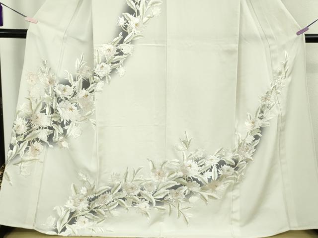 平和屋本店▽極上　訪問着　単衣　総手刺繍　草花文　灰白色地　暈し染め　金糸　逸品　DZAB8420kh6