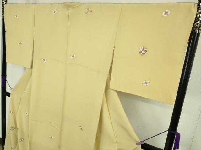 平和屋本店●極上　江戸友禅 小倉貞右　訪問着　駒刺繍　宝尽くし楽器文　淡黄色地　金彩　縮緬　ロング丈　さが美扱い　逸品　DZAB8427kh6