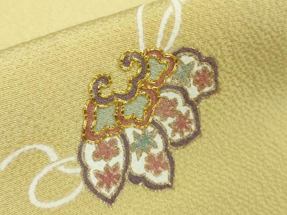 平和屋本店●極上　江戸友禅 小倉貞右　訪問着　駒刺繍　宝尽くし楽器文　淡黄色地　金彩　縮緬　ロング丈　さが美扱い　逸品　DZAB8427kh6