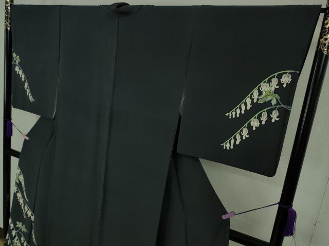 平和屋本店●極上　本加賀友禅作家　茶谷孝志　訪問着　鈴蘭　濃い藍鉄色地　逸品　DZAB8428kh6