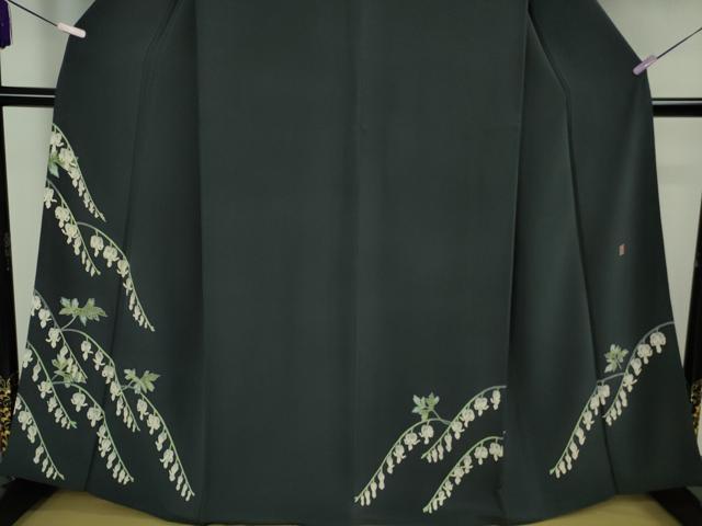 平和屋本店●極上　本加賀友禅作家　茶谷孝志　訪問着　鈴蘭　濃い藍鉄色地　逸品　DZAB8428kh6