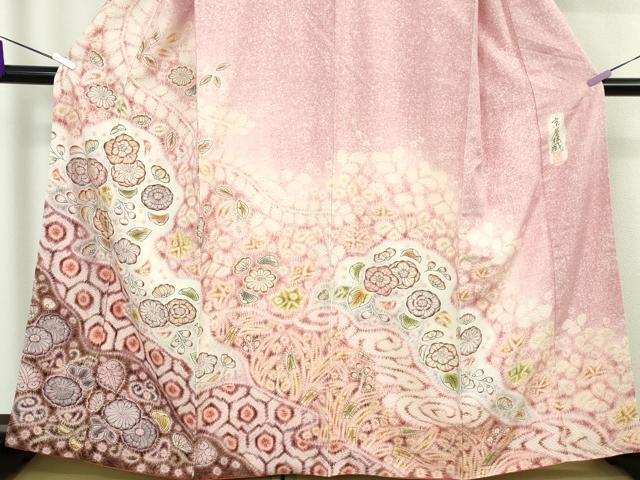 平和屋本店●極上　十七代京屋林蔵　本場結城紬　訪問着　辻が花　暈し染め　逸品　DZAB8434kh6