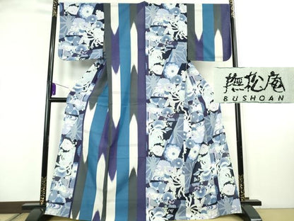 平和屋着物∴極上　夏物　撫松庵　セオアルファ　小紋・浴衣兼用　片身替わり　乱菊　矢絣　洗える着物　逸品　DZAB8439kh6