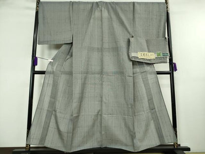 平和屋本店＊極上　夏物　男性　紬　英ろく　玉繭　キングサイズ　小千谷織物謹製　鉛色地　証紙付き　逸品　DZAB8443kh6