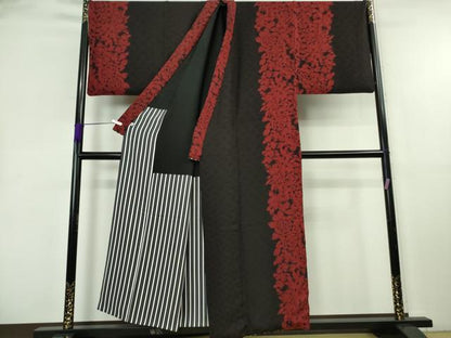 平和屋本店●極上　男性　キモノデザイナー　斉藤上太郎　訪問着　キングサイズ　薔薇　バラ　黒地　逸品　DZAB8444kh6