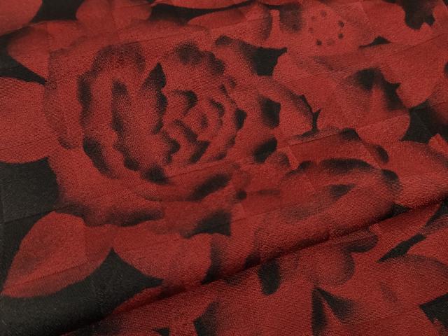 平和屋本店●極上　男性　キモノデザイナー　斉藤上太郎　訪問着　キングサイズ　薔薇　バラ　黒地　逸品　DZAB8444kh6