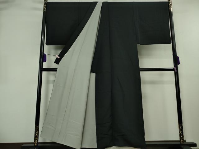 平和屋本店●極上　男性　銀座もとじ　色無地　キングサイズ　袷　黒地　御召縮緬　逸品　DZAB8448kh6