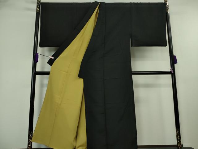 平和屋本店●極上　男性　銀座もとじ　色無地　キングサイズ　袷　黒地　御召縮緬　逸品　DZAB8450kh6