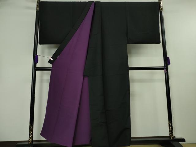 平和屋本店●極上　男性　銀座もとじ　色無地　キングサイズ　袷　黒地　御召縮緬　逸品　DZAB8452kh6