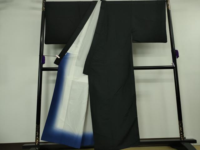 平和屋本店●極上　男性　銀座もとじ　色無地　キングサイズ　袷　黒地　御召縮緬　逸品　DZAB8453kh6