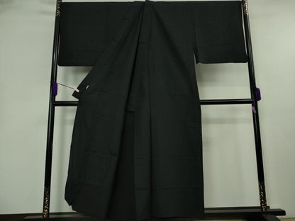 平和屋本店▽極上　男性　銀座もとじ　色無地　単衣　キングサイズ　黒地　御召縮緬　逸品　DZAB8455kh6