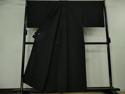 平和屋本店▽極上　男性　銀座もとじ　色無地　単衣　キングサイズ　黒地　御召縮緬　逸品　DZAB8457kh6