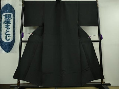 平和屋本店▽極上　男性　銀座もとじ　色無地　単衣　キングサイズ　黒地　御召縮緬　逸品　DZAB8457kh6