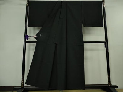 平和屋本店▽極上　男性　銀座もとじ　色無地　単衣　キングサイズ　黒地　御召縮緬　逸品　DZAB8458kh6