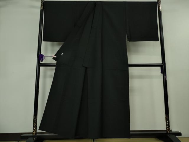 平和屋本店▽極上　男性　銀座もとじ　色無地　単衣　キングサイズ　黒地　御召縮緬　逸品　DZAB8458kh6