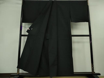 平和屋本店▽極上　男性　銀座もとじ　色無地　単衣　キングサイズ　黒地　御召縮緬　逸品　DZAB8459kh6