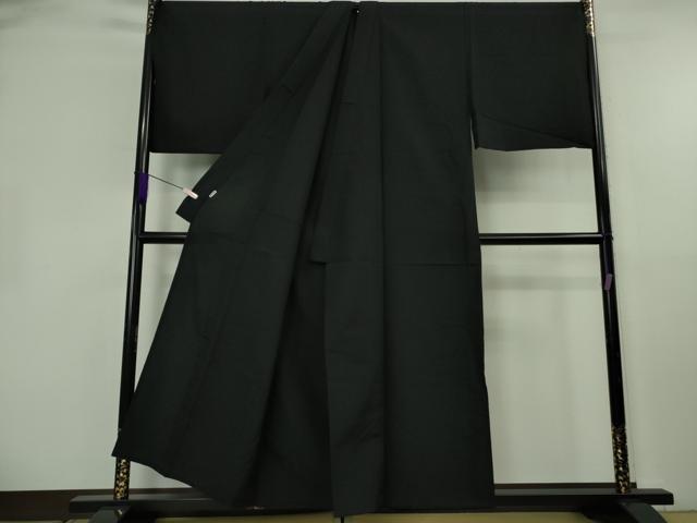 平和屋本店▽極上　男性　銀座もとじ　色無地　単衣　キングサイズ　黒地　御召縮緬　逸品　DZAB8459kh6