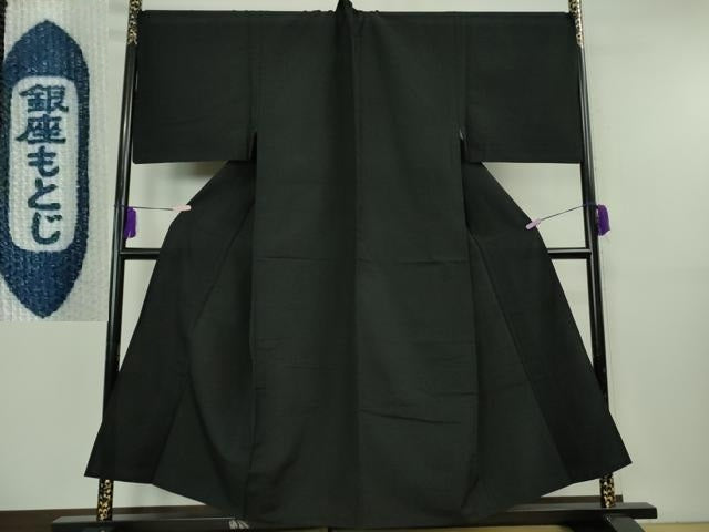 平和屋本店▽極上　男性　銀座もとじ　色無地　単衣　キングサイズ　黒地　逸品　DZAB8460kh6