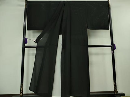 平和屋本店＊極上　夏物　男性　銀座もとじ　キングサイズ　色無地　縦絽　黒地　逸品　DZAB8461kh6