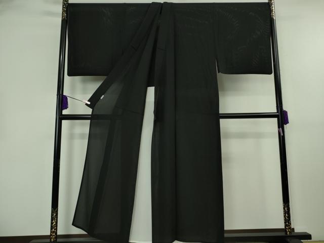 平和屋本店＊極上　夏物　男性　銀座もとじ　キングサイズ　色無地　縦絽　黒地　逸品　DZAB8461kh6