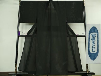 平和屋本店＊極上　夏物　男性　銀座もとじ　キングサイズ　色無地　縦絽　黒地　逸品　DZAB8461kh6